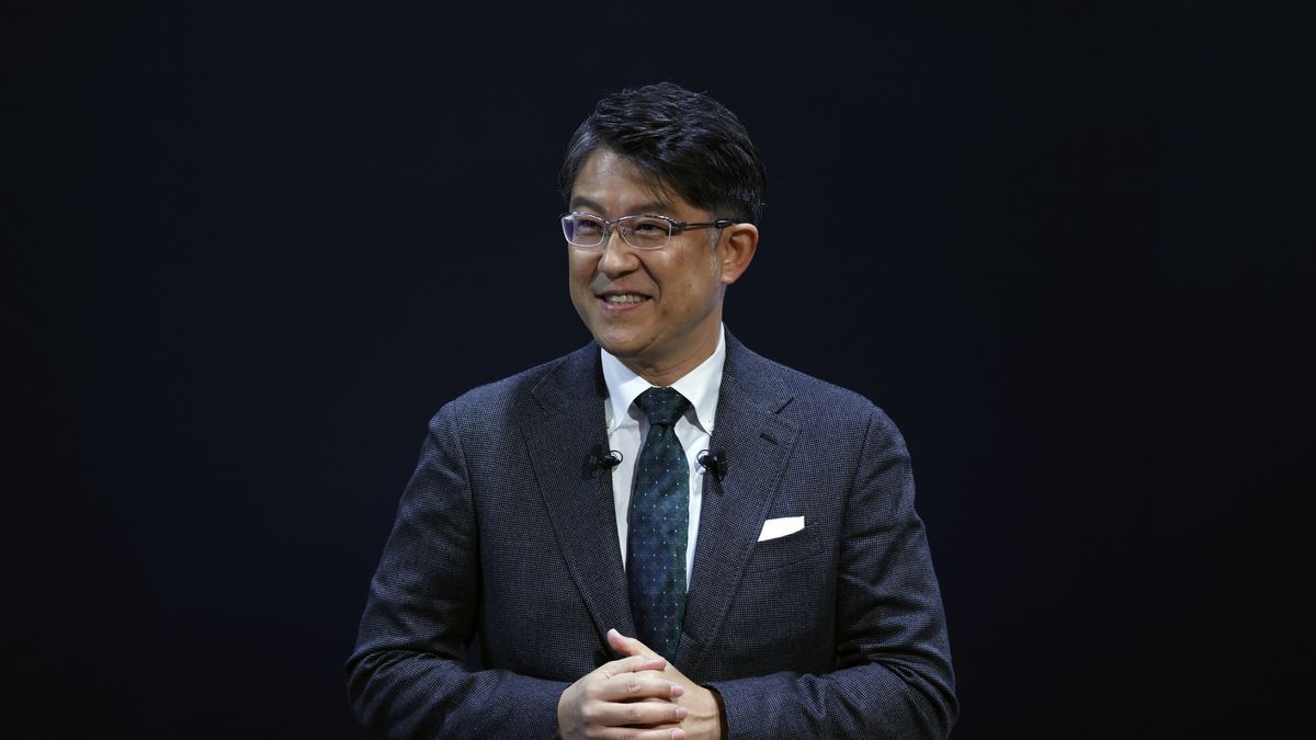Koji Sato, president of Gazoo Racing Company and president of Lexus International Co., speaks at the Tokyo Auto Salon in Chiba, Japan, on Friday, Jan. 13, 2023. Toyota Motor Corp. made Lexus President Koji Sato chief executive officer, replacing the long-serving Akio Toyoda as the the worlds biggest carmaker navigates the auto industrys once-in-a-generation shift toward electrification and greater automation. Photographer: Kiyoshi Ota/Bloomberg via Getty Images