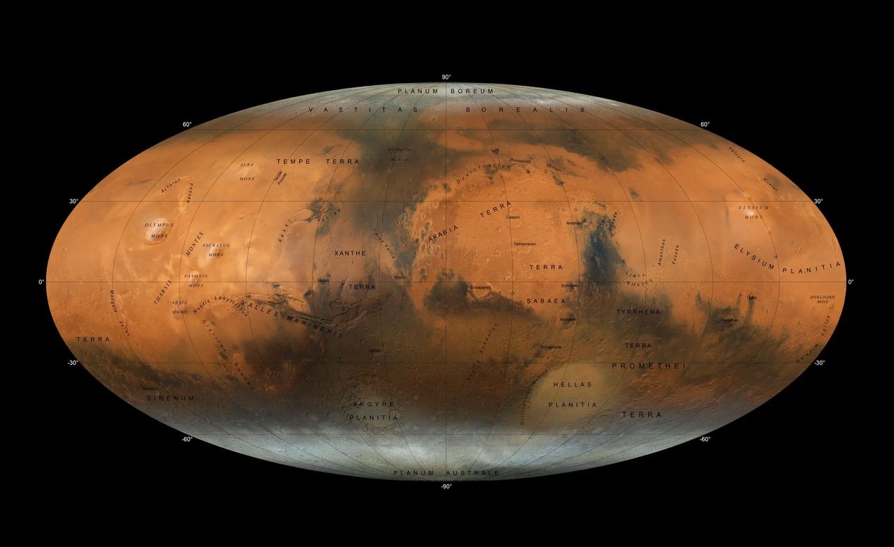 Mars wygląda zjawiskowo. Nie przypomia wam starej mapy Ziemi?