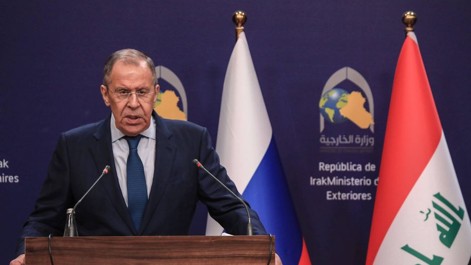 Russian Foreign Minister Sergey Lavrov in Iraq
06 February 2023, Iraq, Baghdad: Russian Foreign Minister Sergey Lavrov speaks during a joint press conference with Iraqi Foreign Minister Fuad Hussein after their meeting at the Foreign Ministry. Photo: Ameer Al-Mohammedawi/dpa 
Dostawca: PAP/DPA
Ameer Al-Mohammedawi
dyplomacja, Federacja, Irak, �awrow, minister, polityk, polityka, Rosja, rosyjska, wizyta