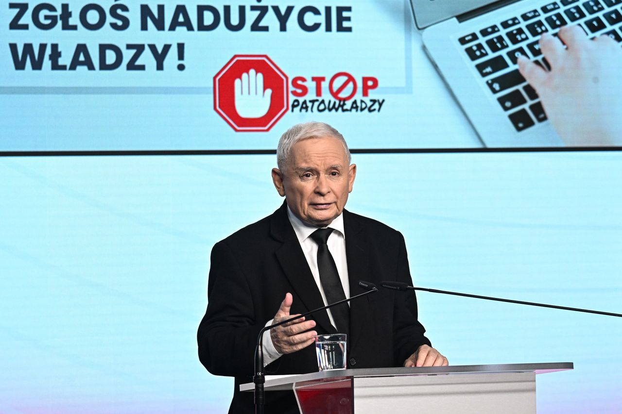 Prezes Jarosław Kaczyński podczas spotkania dotyczącego rozliczania PiS przez rząd Donalda Tuska.