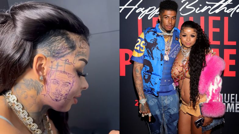 She tattooed her partner's face on her cheek.