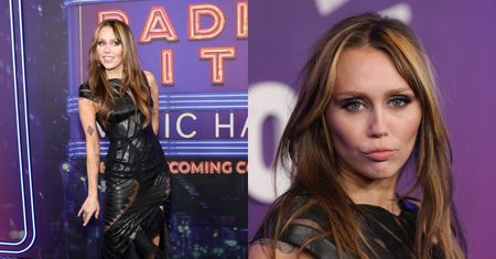 Rockowa Miley Cyrus w skórzanej sukience z wycięciami stroi miny na koncercie SNL