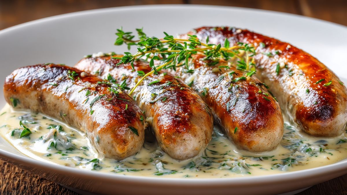 Biała kiełbasa w sosie ze szpinakiem – dokładny przepis