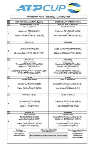 Plan gier 1. dnia ATP Cup 2022