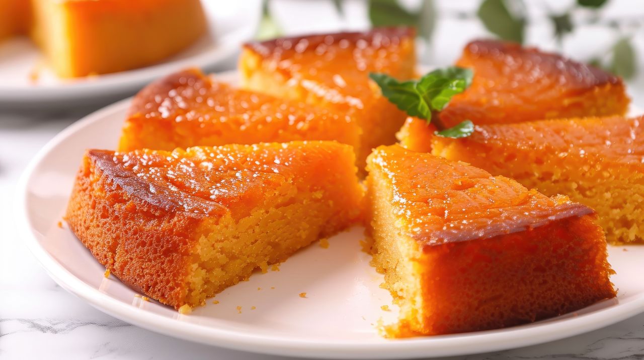 Cake with sweet potatoes has an appetizing color.