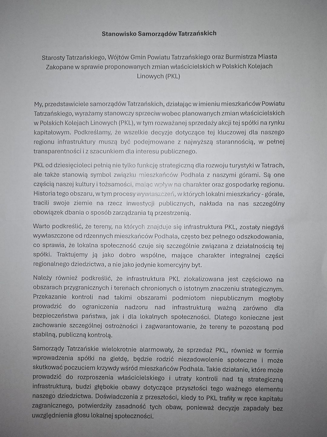 Stanowisko Samorządów Tatrzańskich