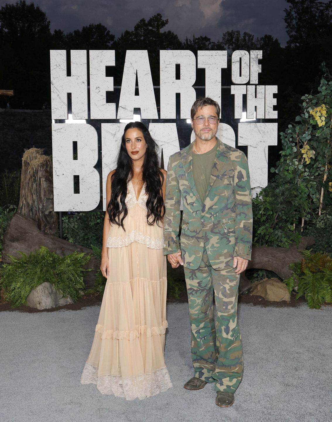 FRANKLIN, TENNESSEE - SEPTEMBER 16: Ines de Ramon and Brad Pitt attend the "Heart Of The Beast" Global Premiere at FirstBank Amphitheater on September 16, 2026 in Franklin, Tennessee. (Photo by Jason Kempin/Getty Images)