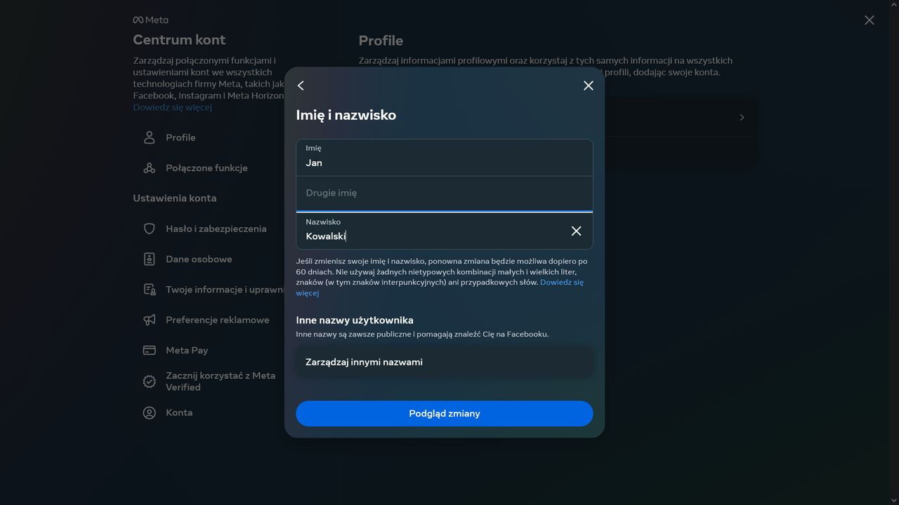 Facebook: jak zmienić imię i nazwisko?