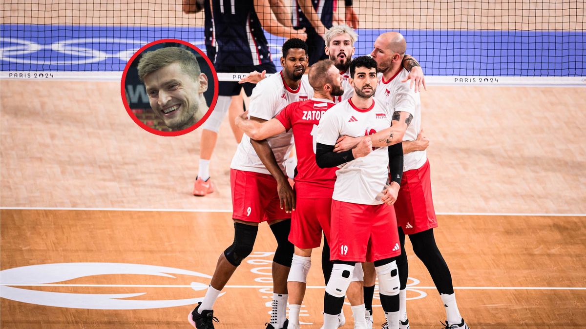 Materiały prasowe / VolleyballWorld / Na głównym: reprezentacja Polski, w kółeczku: Piotr Nowakowski