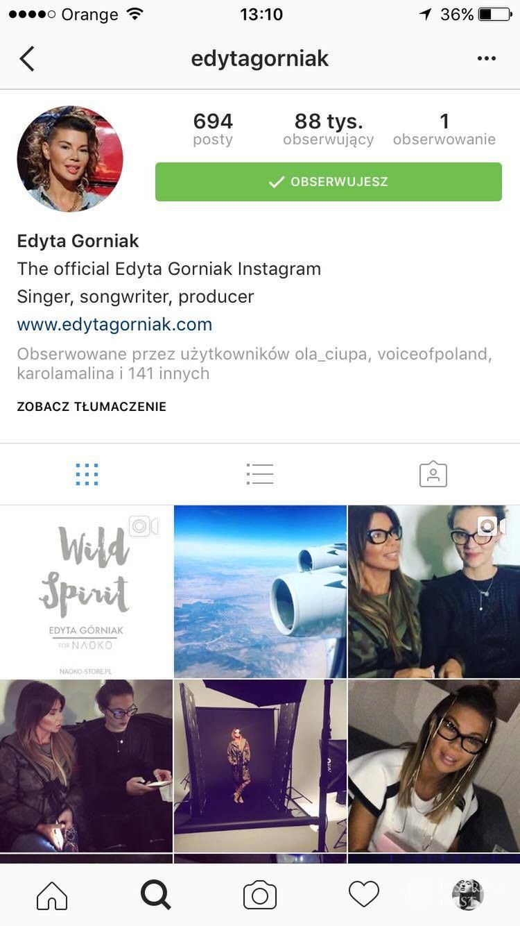 Kogo Edyta Górniak obserwuje na Instagramie?