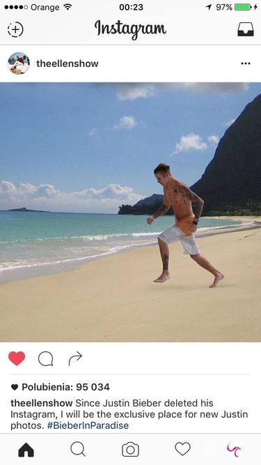Justin Bieber wrócił na Instagrama Ellen DeGeneres