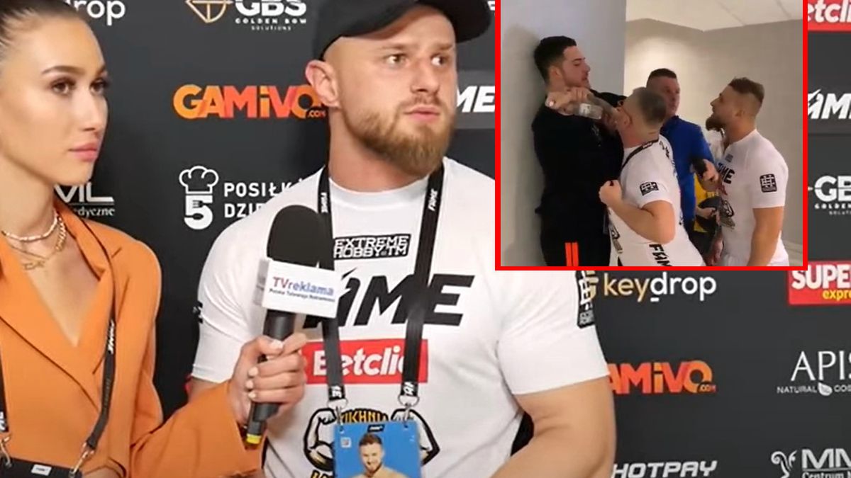 YouTube / Wywiad: TVReklama / YouTube, w czerwonym kwadracie: instagram.com/fauesfau/ / Amadeusz Ferrari podczas wywiadu po Fame MMA 13