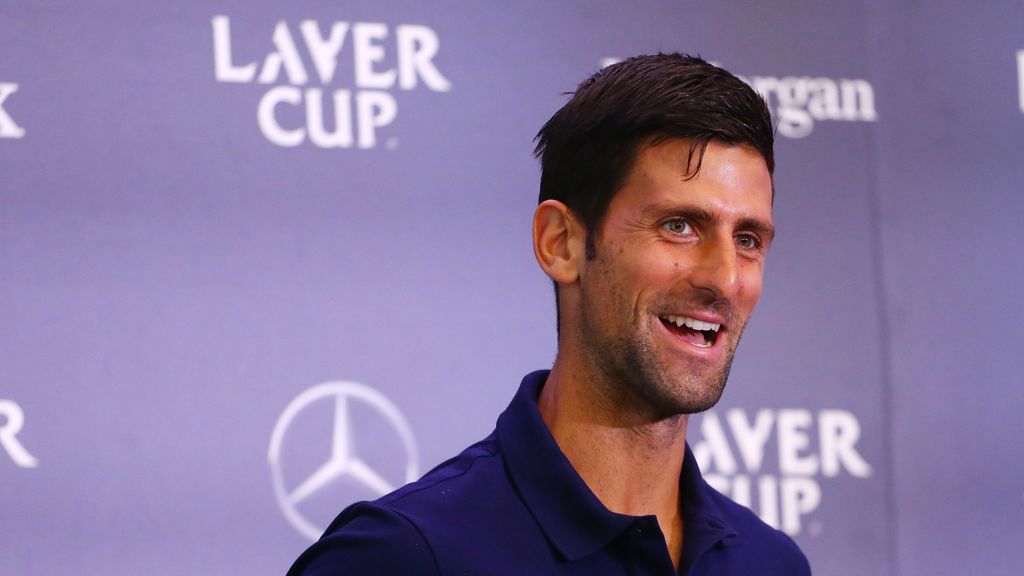 Novak Djoković podczas konferencji prasowej zapowiadającej Puchar Lavera