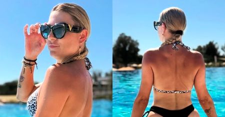 Drapieżna Magdalena Narożna wyleguje się na słońcu w panterkowym bikini