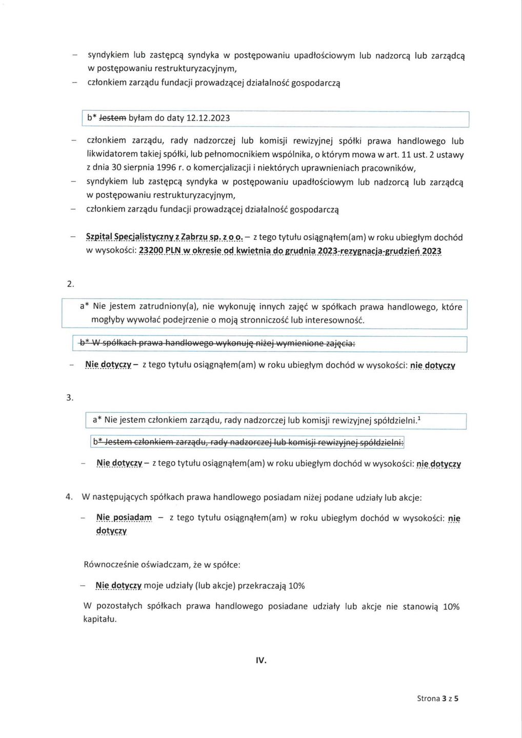 Fragment oświadczenia majątkowego Marzeny Czarneckiej