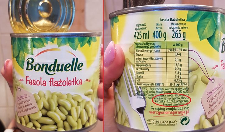 W puszce z fasolką Bonduelle znajduje się tłuszcz zwierzęcy