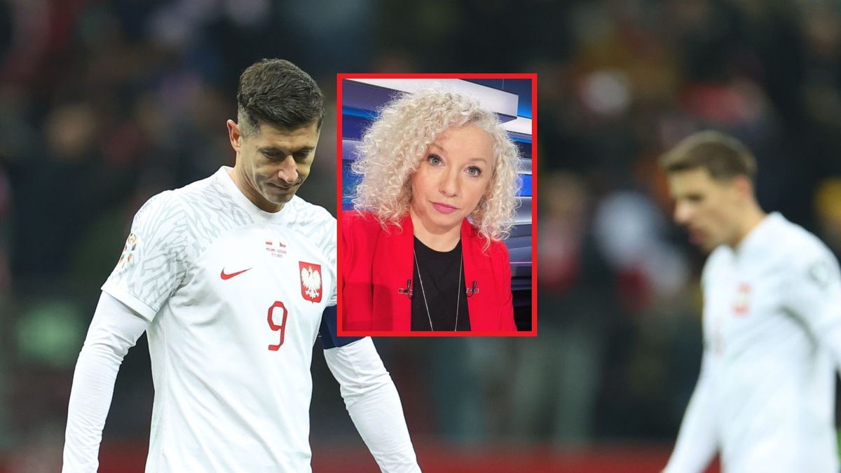 Na zdjęciu Robert Lewandowski, w tle Jan Bednarek. W "ramc" Katarzyna Kotula 