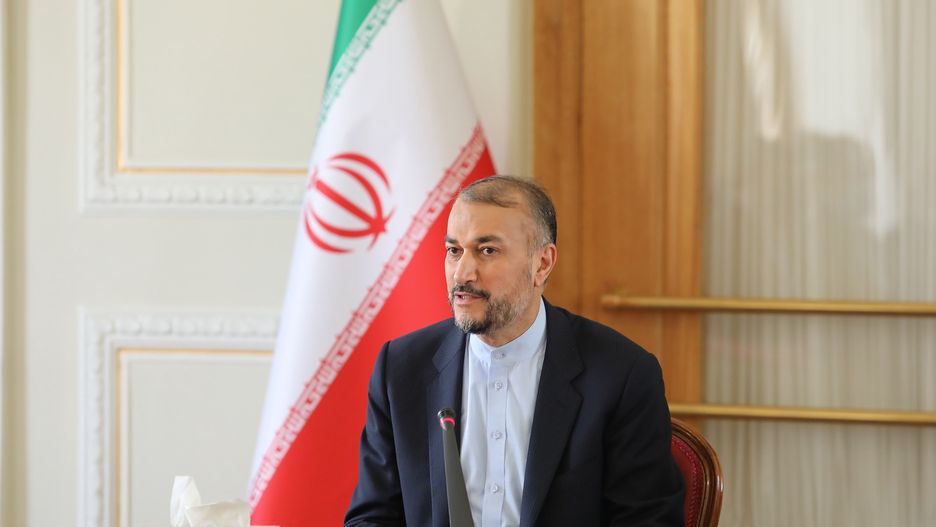 TEHRAN, IRAN - APRIL 10: (----EDITORIAL USE ONLY â MANDATORY CREDIT - "IRANIAN FOREIGN MINISTRY / HANDOUT" - NO MARKETING NO ADVERTISING CAMPAIGNS - DISTRIBUTED AS A SERVICE TO CLIENTS----) Iranian Foreign Minister Hossein Amir-Abdollahian makes a speech on Nuclear talks in Vienna during the Foreign Economic Relations Coordination Presidency meeting in Tehran, Iran on April 10, 2022. (Photo by Iranian Foreign Ministry / Handout/Anadolu Agency via Getty Images)