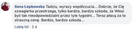 Kondolencje dla Tadeusza Chudeckiego od Ilony Łepkowskiej