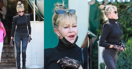 64-letnia Melanie Griffith chwali się SMUKŁĄ sylwetką w czarnej stylizacji, mknąc na lunch z przyjaciółką (ZDJĘCIA)
