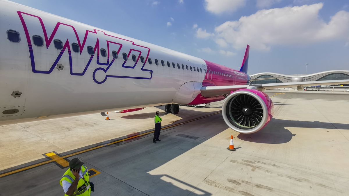 Wizz Air aircraft is seen at Abu Dhabi International Airport in Abu Dhabi, United Arab Emirates on December 2nd, 2023. (Photo by Beata Zawrzel/NurPhoto via Getty Images)