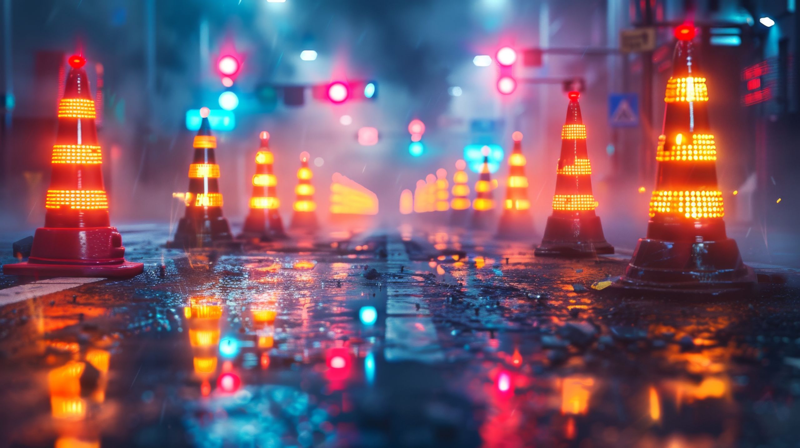 Conceptualize a neon exhibit of road construction symbols, including shining detour signs, sparkling construction cones, and glowing work zone warnings. --ar 16:9 --stylize 999 Job ID: 7a734658-1a77-4f5a-b7c8-f19596dd4add
jovannig
night, traffic, lighting equipment, car, dark, illuminated, reflection, dusk, architecture, city street, outdoors, city life, transportation, blue, backgrounds, cityscape, danger, motion, water, glowing, lantern, bright, construction industry, no people, striped, nightlife, abstract, travel, famous place, sign, built structure, blurred motion, street light, equipment, wet, speed, vibrant color, defocused, christianity, symbol, yellow, rain, in a row, nature, crash, fog, asphalt, industry, decoration, night, traffic, lighting equipment, car, dark, illuminated, reflection, dusk, architecture, city street, outdoors, city life, transportation, blue, backgrounds, cityscape, danger, motion, water, glowing, lantern, bright, construction industry, no people, striped, nightlife, abstract, travel, famous place, sign, built structure, blurred motion, street light, equipment, wet, speed, vibrant color, defocused, christianity, symbol, yellow, rain, in a row, nature, crash, fog, asphalt, industry, decoration