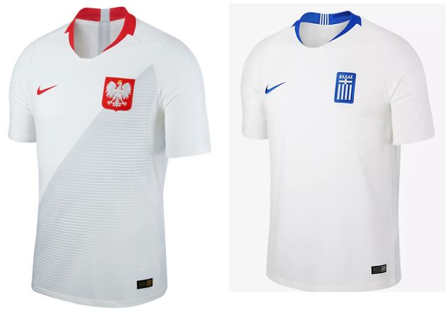 Porównanie koszulek reprezentacji Polski i Grecji (źródło: nike.com)