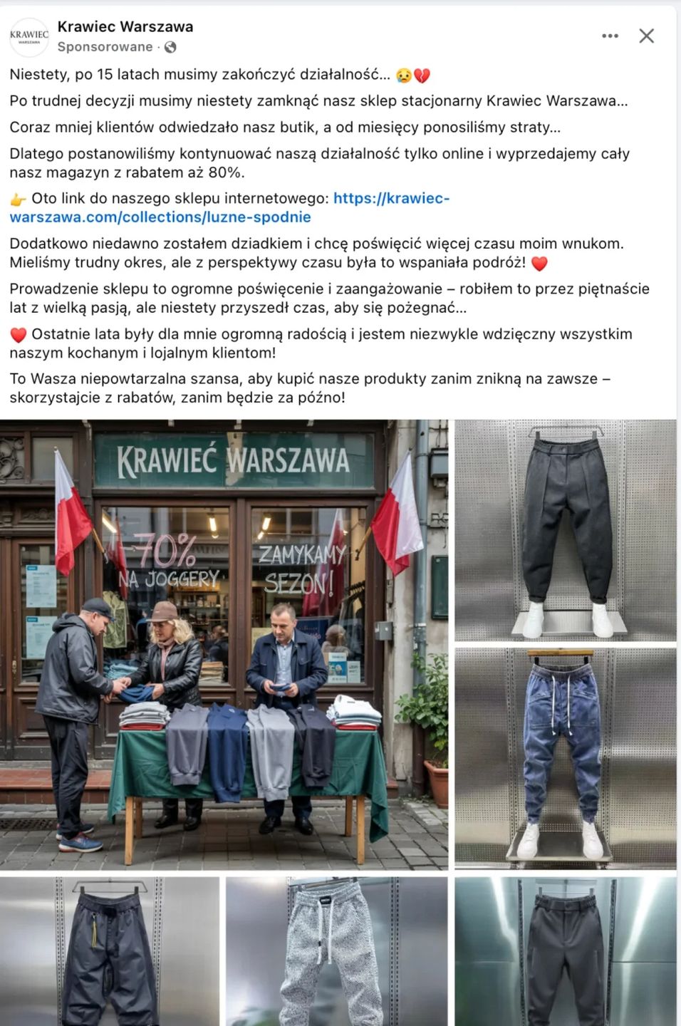 Przykład fałszywego posta na Facebooku