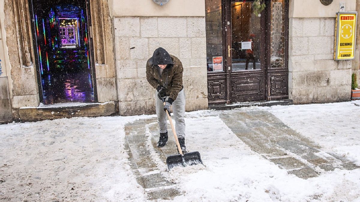 Heavy Snow In Poland
A man is removing snow during snowy winter in Krakow, Poland on January 13,, 2026.  (Photo by Beata Zawrzel/NurPhoto via Getty Images)
NurPhoto
seasonal, beata zawrzel, snow removal, activity, precipitation, action shot, location, snowstorm, january 13, snowy, outdoor, landscape, removal, snowfall, shoveling, european, nurphoto, man, polish, cold, cracow, date, urban, wintertime
