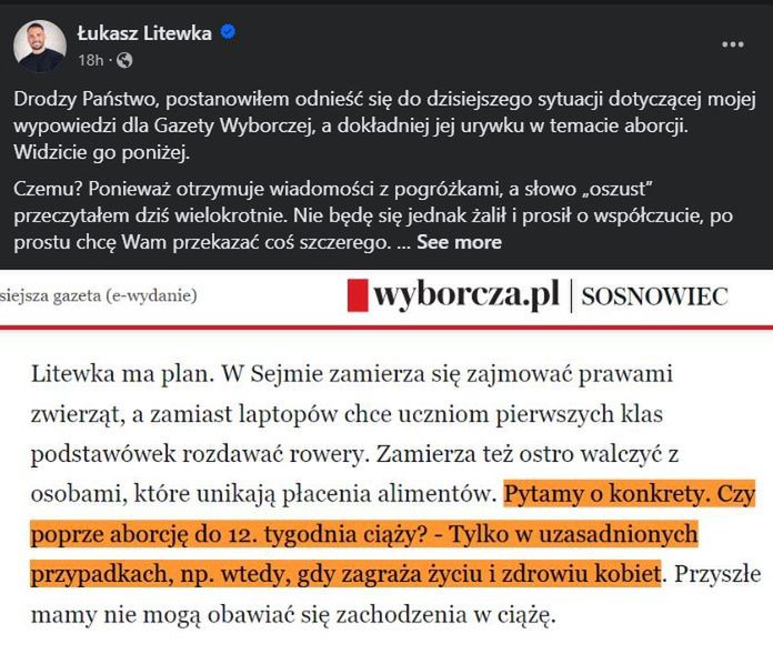 Łukasz Litewka wydał oświadczenie w sprawie aborcji