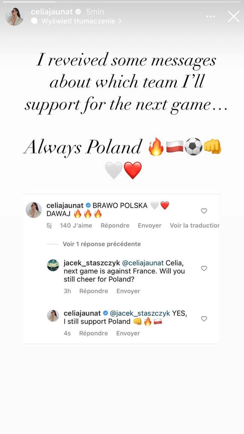 Celia Jaunat ujawnia, komu będzie kibicować w meczu Polska-Francja