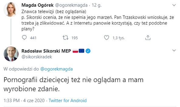 Magdalena Ogórek i Radosław Sikorski pokłócili się na Twitterze