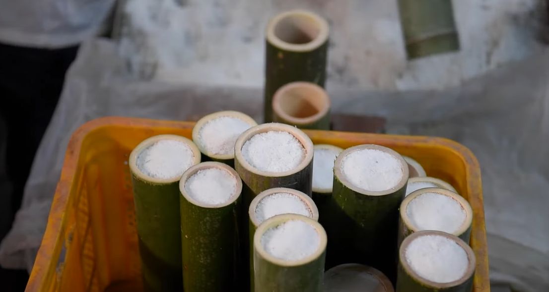 Bamboo tubes with salt