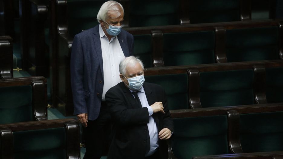 Wybory 2020. Prezes PiS Jarosław Kaczyński oraz Ryszard Terelcki - szef klubu parlamentarnego