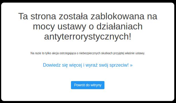 Tak ostrzegają dziś przed ustawą antyterrorystyczną niektóre strony w Internecie