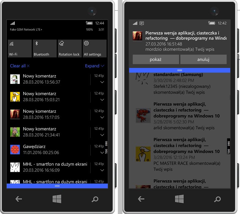 Wyskakujące powiadomienia w Windows 10 — aplikacja portalowa w UWP