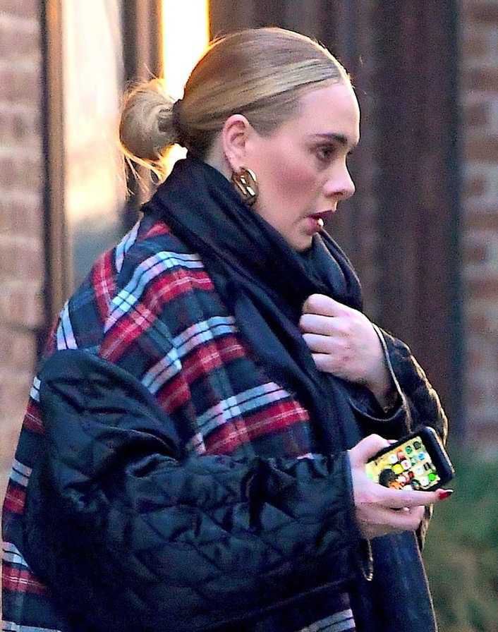 EXCLUSIVE: Adele was spotted making a rare appearance in NYC on Wednesday.   The "Hello" songstress looked glamorous as she stepped out for the evening, wearing a plaid jacket with quilted sleeves, black skinny jeans and gold tipped boots.    Pictured: Adele      World Rights, No Portugal Rights