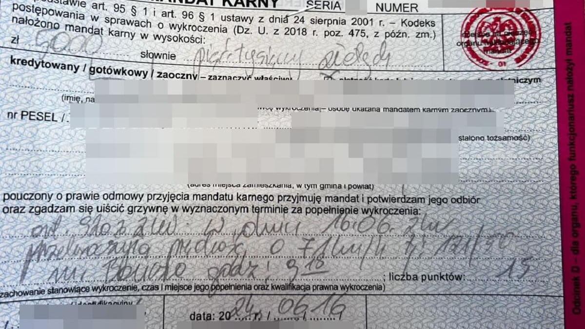 Surowy mandat za prędkość