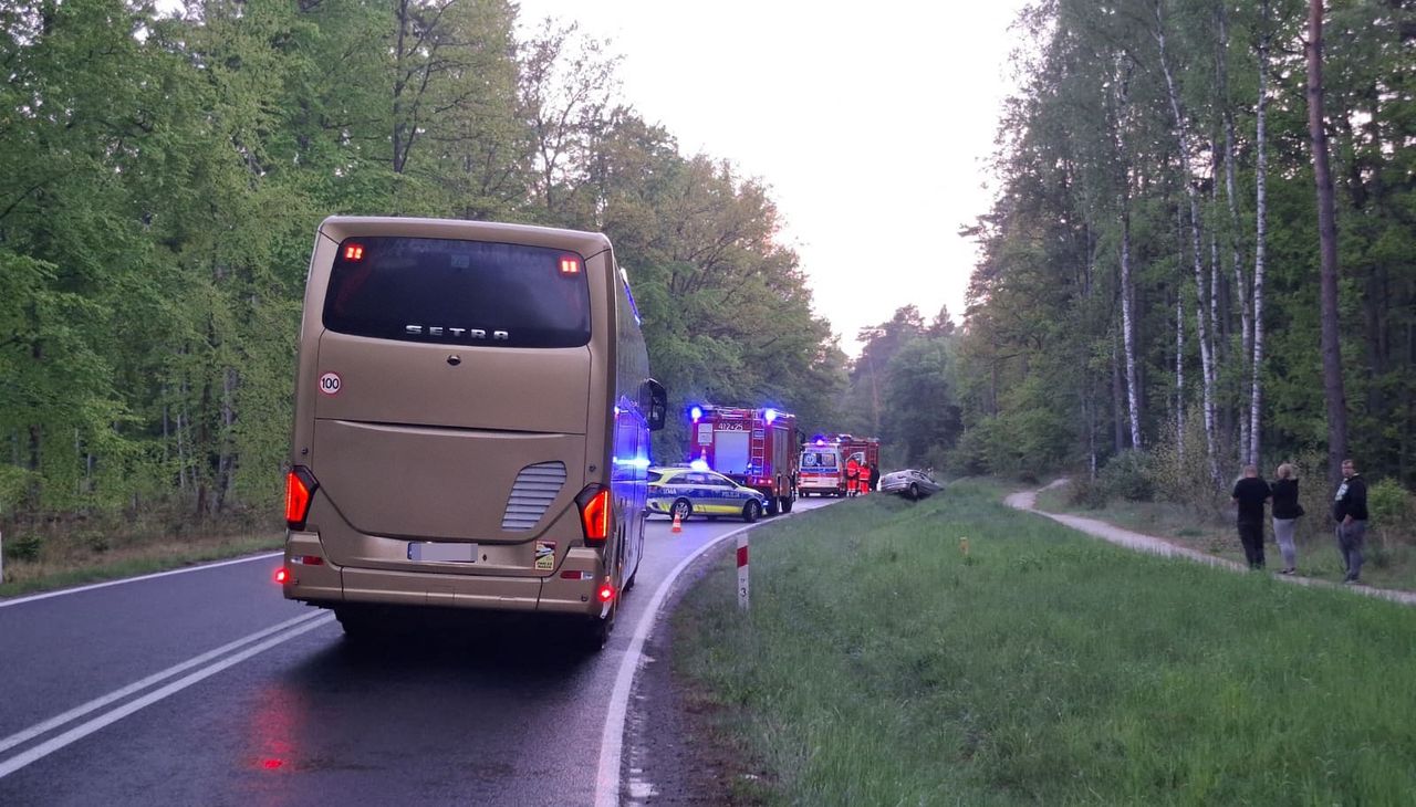 Wypadek na DW 180. Seat wylądował w rowie