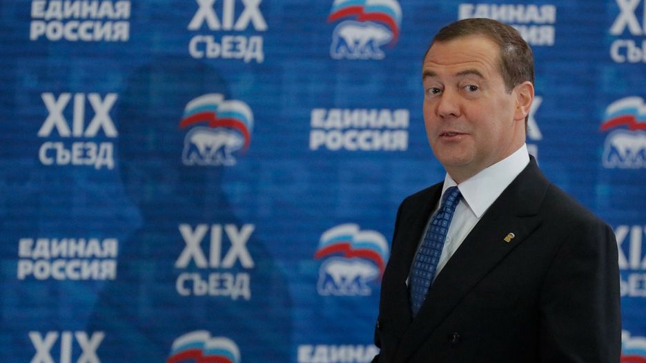 TemporaryChairman of the United Russia Party and Russian Prime Minister Dmitry Medvedev looks on as he attends the XIX "United Russia" party congress in Moscow, on November 23, 2019. - United Russia, which was established in 2001, has been a legislative powerhouse, enjoying a constitutional majority in parliament's lower house since 2007. In recent years its popularity has floundered amid mounting economic troubles and unpopular government decisions and its current rating hovers just above a record low of 32 percent. (Photo by SERGEI ILNITSKY / POOL / AFP)SERGEI ILNITSKY