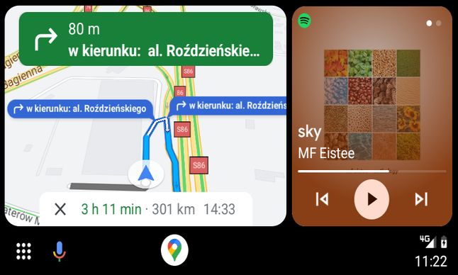 Android Auto i interfejs Coolwalk - na bocznym panelu główny widok Spotify