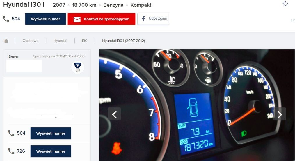 Typowy błąd lub świadoma pomyłka - przebieg w ogłoszeniu 10-krotnie mniejszy niż w rzeczywistości.