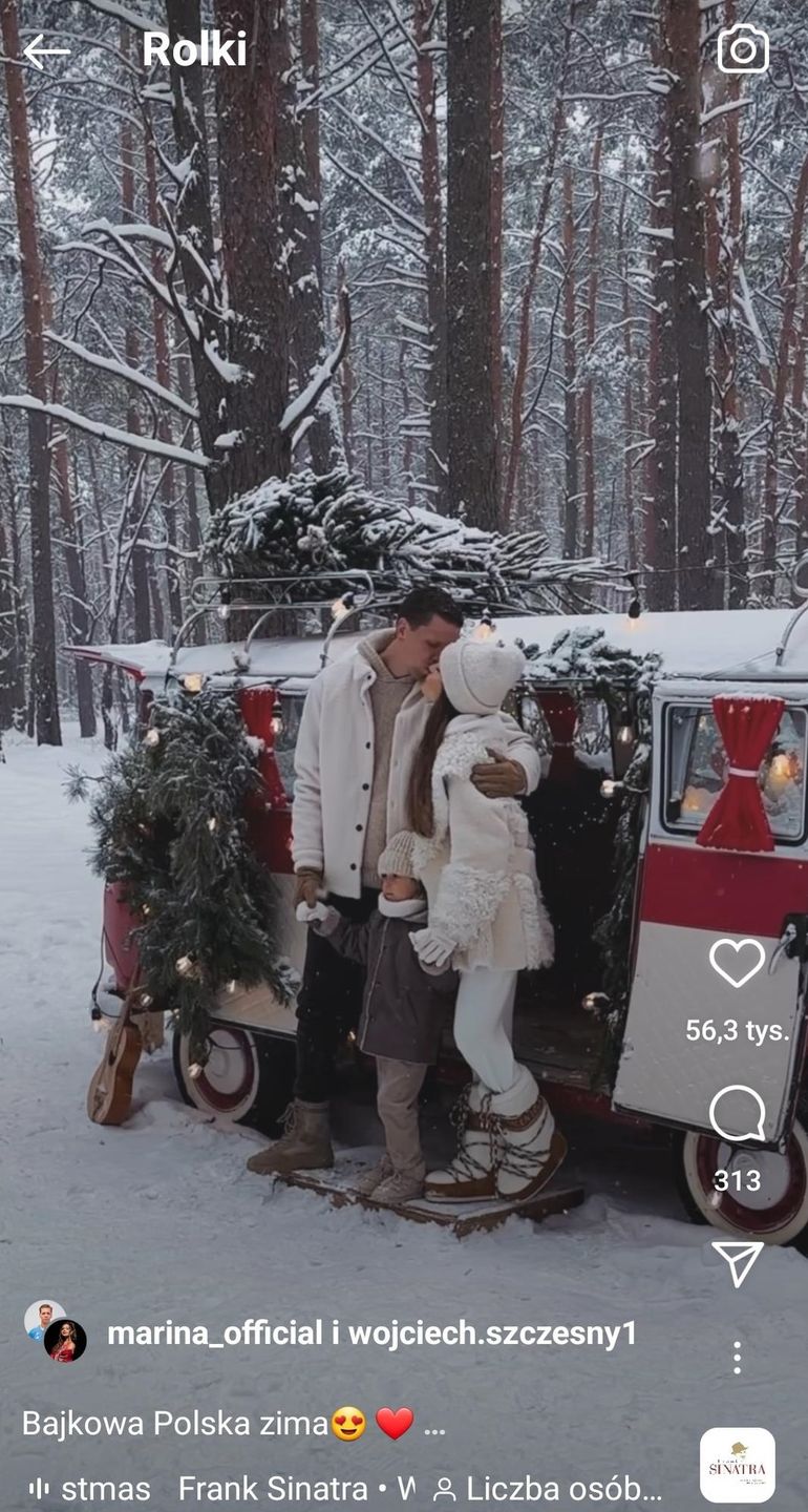 Marina Łuczenko i Wojciech Szczęsny w zimowej scenerii