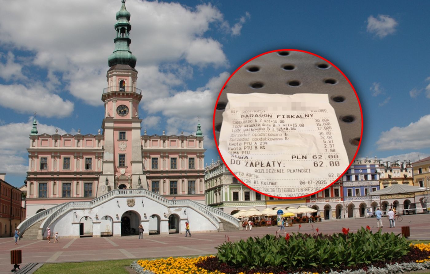 Paragon z Zamościa za lody i kawę.