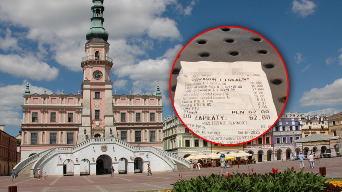 Paragon z Zamościa za lody i kawę.