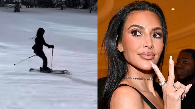 Odpicowana Kim Kardashian szusuje po stoku. Internauci są przerażeni: "ZWOLNIJ! Gdzie jej kask?!" (WIDEO)