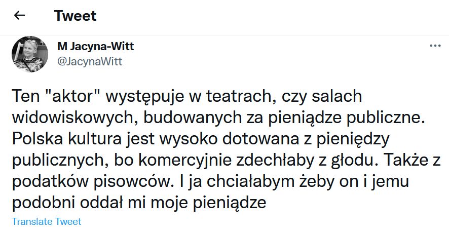 Wpis Małgorzaty Jacyny-Witt na Twitterze 