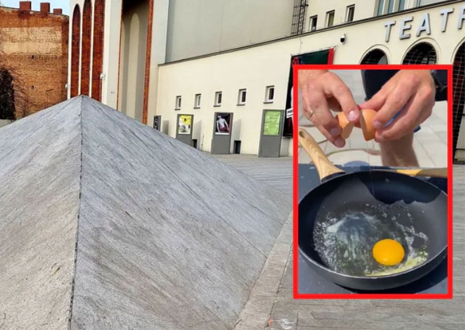 Radny smażył jajka na betonie. Odpowie za to przed sądem?
