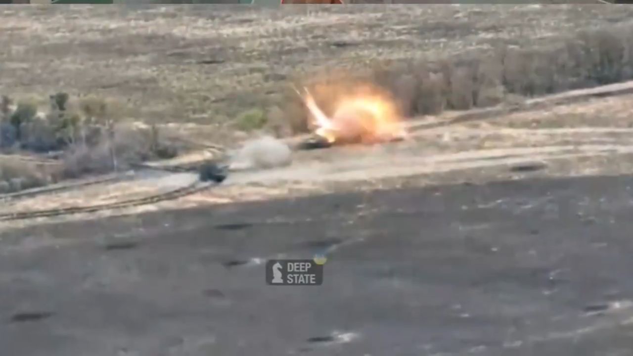 A Russian APC hit by a Ukrainian tank from several dozen meters.