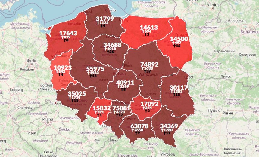 Koronawirus: mapa zakażeń w Polsce